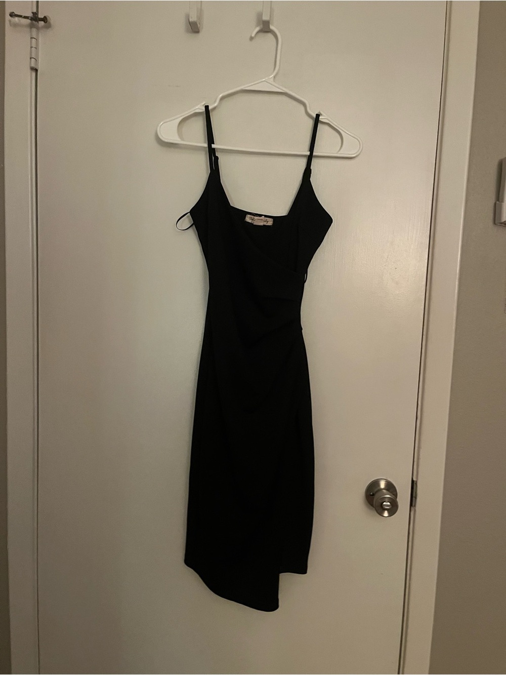 Streetwear Society Black Midi Slip Dress with Spaghetti Straps